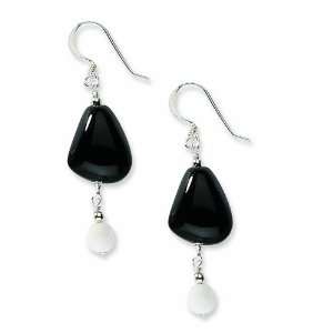  Sterling Silver Black Agate & Mother Of Pearl Earrings 