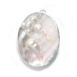  Shipwreck Beads Blister Pearl Shell Oval Pendants, 40 by 