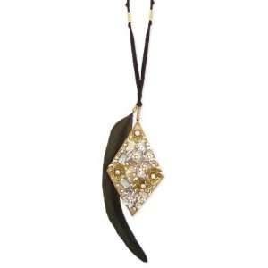ZAD Art Deco Sequin & Bead Diamond Shaped Pendant with Long 30 Black 