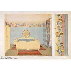 1932 Art Deco Bedroom Bed Rug Curtain Wallpaper Print   Original Color 