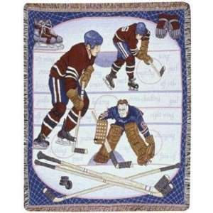   Hockey Mid Size Deluxe Tapestry Throw Blanket USA Made