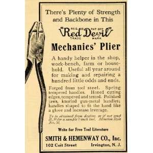 1918 Ad Red Devil Pliers Hemenway Irvington Mechanics   Original Print 