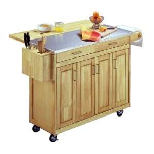   Stainless Steel Top Kitchen Cart w/ Wood Breakfast Bar