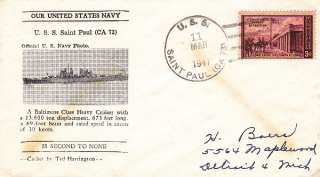 1947 USS ST. PAUL CA 73 NAVY CRUISER SHIP POSTAL COVER  