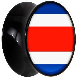  16mm Black Acrylic Costa Rica Flag Saddle Plug Jewelry