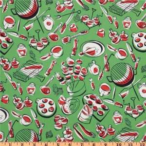 44 Wide Michael Miller Back Yard BBQ Green Fabric By The Yard