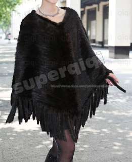   Genuine Knitted Mink Fur Brown Stole Cape Shawl Scarf Coat Warm Wrap