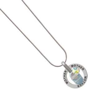 Silver Light Blue Baby Shoe Charm on Mother Snake Chain Necklace AB 