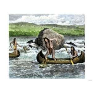 Native Americans Catching Salmon in the Columbia River Premium Poster 