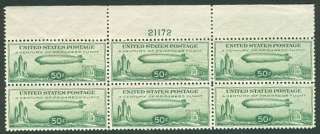   zeppelin plate no block of 6 og nh vf scott $ 750 00 email us with any