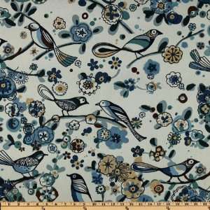  44 Wide Larkspur Bird & Flower Pale Teal/Blue Fabric By 