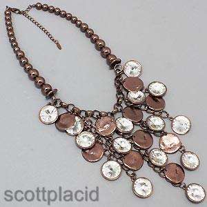   Clear Crystal Copper Tone Statement Bib Costume Earring & Necklace Set