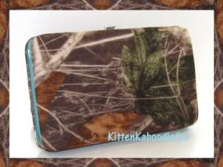 SOFT BLUE MOSSY CAMO CAMOUFLAGE HARD CASE FLAT CHECKBOOK WALLET  