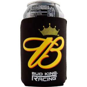   Budweiser Racing Black Beer Can Koozie Yellow Logo