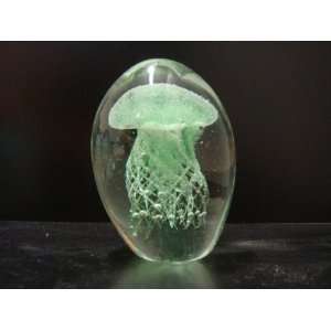   green Glass Crystal Jellyfish (Glow in the Dark) w/ Free Light Base