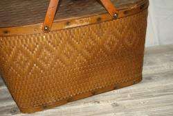 Vintage Red Man Quality Picnic Basket Woven Pattern Metal Handles 