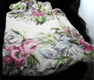 Bark Cloth Barkcloth Drawstring Bag Pink Blue Florals  