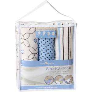   Textiles Baby Smart Swaddle 3pk Muslin Wraps   Blue Scribble Baby