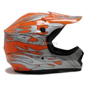   Orange Flame Motorcross Dirt Bike ATV MX Off Road Helmet DOT (Small