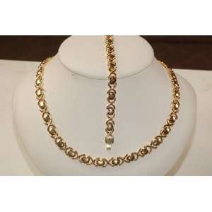  14k Gold Plated Ladies X & Heart Necklace & Bracelet Set 