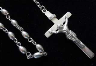 Antique ALL Sterling Silver Rosary Beads Necklace Cross Crucifix 