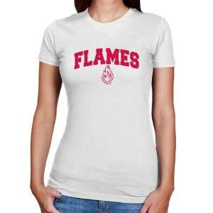  UIC Flames Ladies White Logo Arch Slim Fit T shirt 