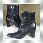 Apostrophe   Black LEATHER Ankle Boot Side Zip 3 Stacked Heel size 