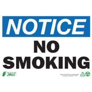  Zing Eco Safety Sign, Header NOTICE, NO SMOKING, 10 