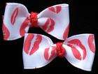 Boutique Girl Hair Clips Bows Lips Valentine Kiss Red