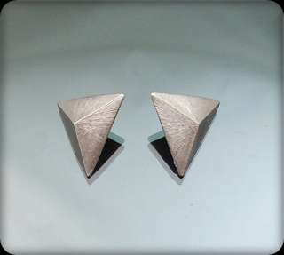 Metalic Silver Tone Triangle UFO Pyramid Earring Post  