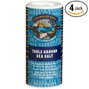 Caribbean Reef Table Ground Sea Salt, 5 Ounce Canisters (Pack of 4 