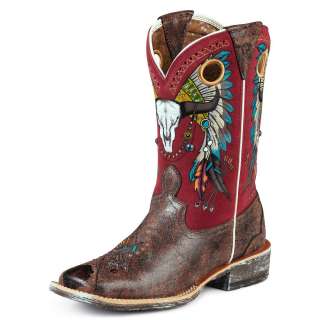 Ariat Womens Rodeobaby Roundup Cowboy Western Boots Wrangled Brown 