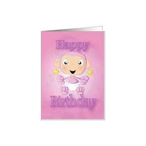 baby chimp   flowers   pink Card