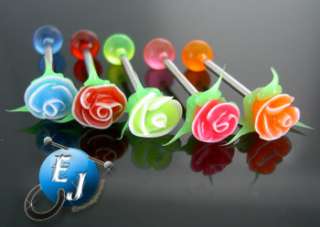 14G 5 Pc Lot Silicone Rose Tongue Ring Barbells New  