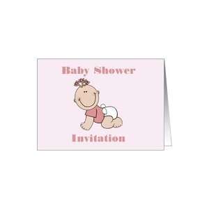  Baby Shower Invitation with baby girl crawling Card 