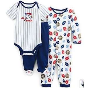 Newborn Baby Boy 3 pc Baseball Layette Gift Set Future All Star Size 