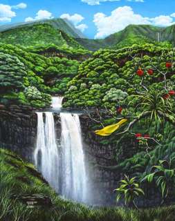  Makahiku Waterfall Hawaiian Falls Tropical Oheo Gulch Pools Art  