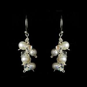  Silver White Pearl Crystals Dangle Earrings Jewelry