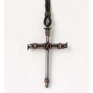  Nail Cross Pendant with Leather Cord, Medium Arts, Crafts 