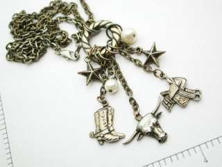 Vintage Cowboy or Cowgirl Charms Necklace Signed  