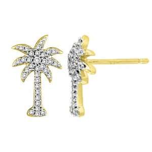   Yellow Gold 1/3 ct. Diamond Palm Tree Earrings Katarina Jewelry