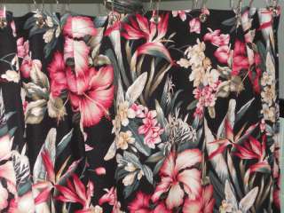 Barkcloth Fabric SHOWER CURTAIN ~Tropical Garden Blk~  