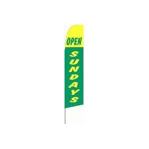  Open Sundays (Green and Yellow) Feather Banner Flag (11.5 