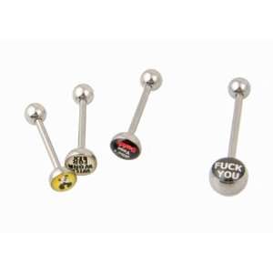 Assortment of 4 Straight Barbells / Belly Rings with word 