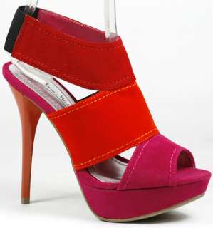 Fuchsia Pink Red Orange Open Toe Platform Sandal 5.5 us Anne Michelle 