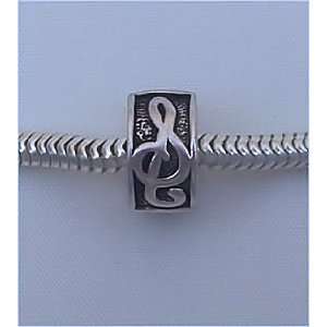 TREBLE CLEF Clip Lock Stopper Antiqued Silver European Bead for Troll 