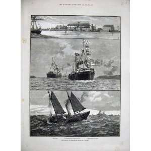   1886 Boston Deap Sea Fishery Steam Trawlers Dock Sea