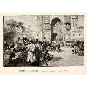  1894 Wood Engraving Marketplace Kolkata Calcutta India 