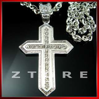 iced out bling hip hop cross pendant silver plated with cz stones 