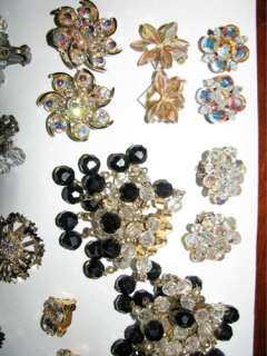 Lot 14 Vintage Austrian Crystal & Rhinestone Earrings Judy Lee 